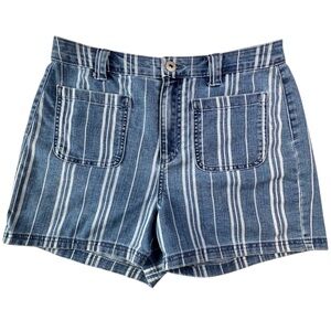 Style & Co Island Stripe Patch Pocket Denim Shorts Womens 8 High Rise Festival